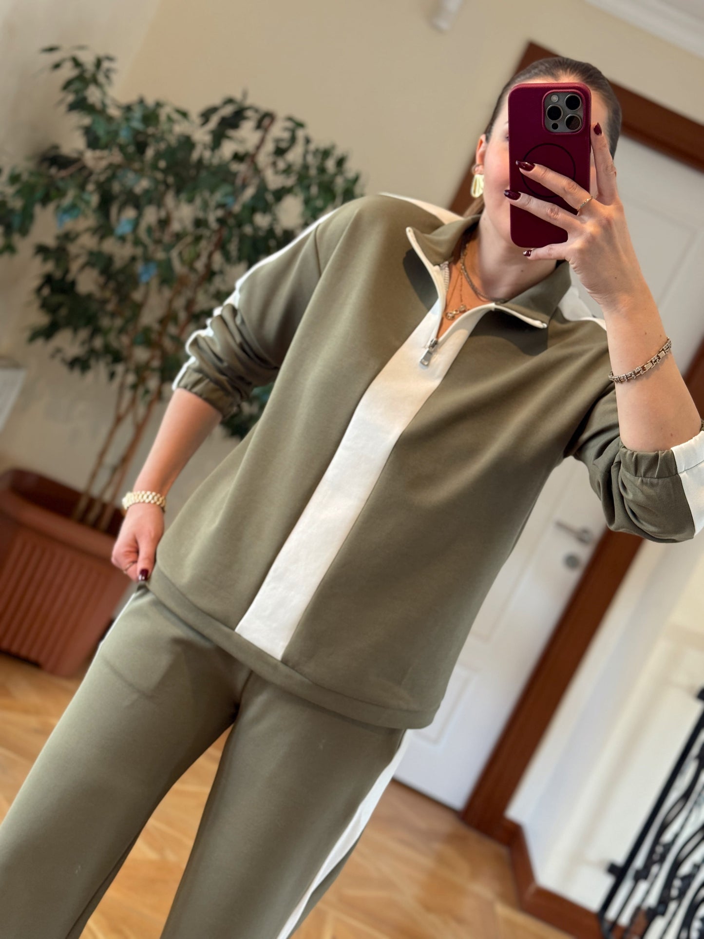 Yarım Fermuarlı Modal Takım Yeşil