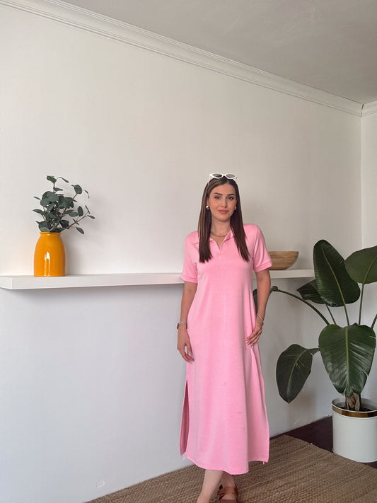 Polo yaka Modal Kumaş Elbise Pembe