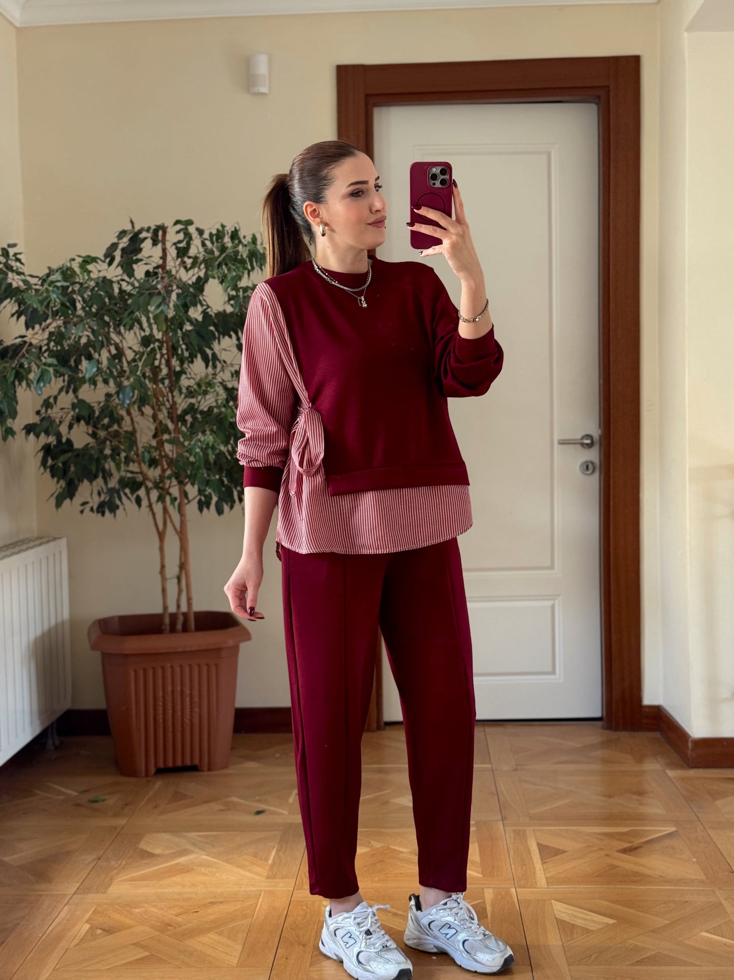 Terikoton garnili bağlamalı takım BORDO