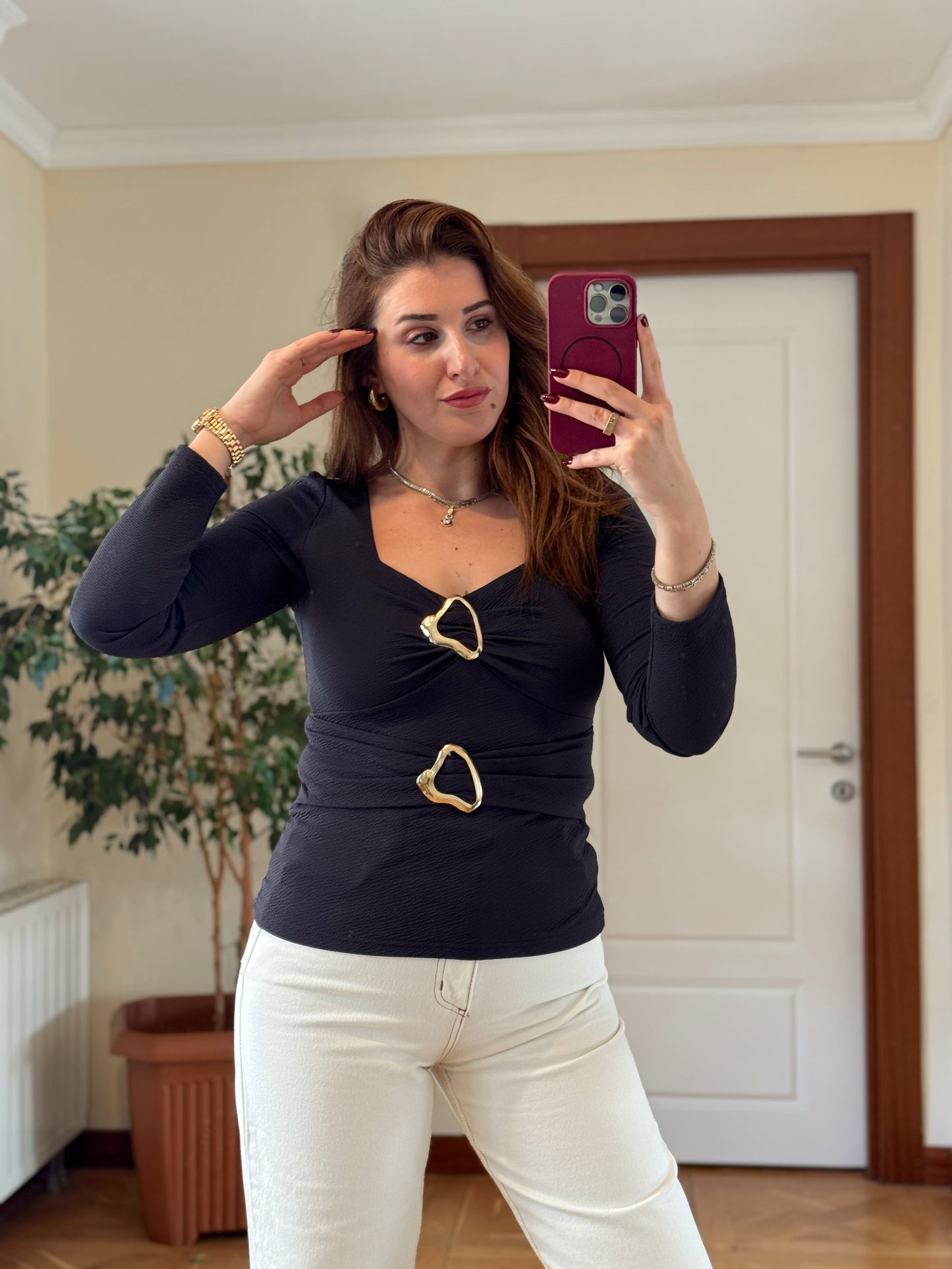 Çift tokalı bluz-LACİVERT