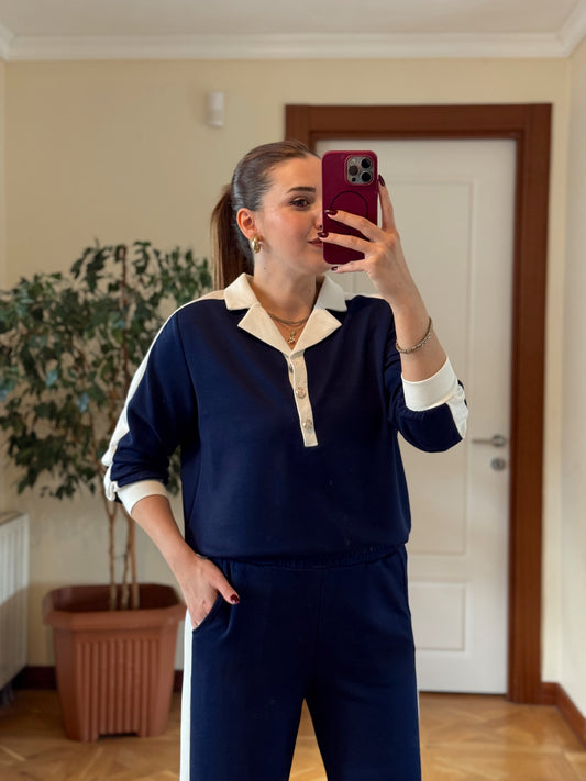 Denizci yaka modal takım LACİVERT