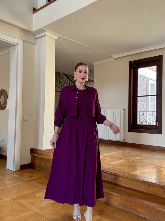 Bağlamalı iki parça tensel takım Mor