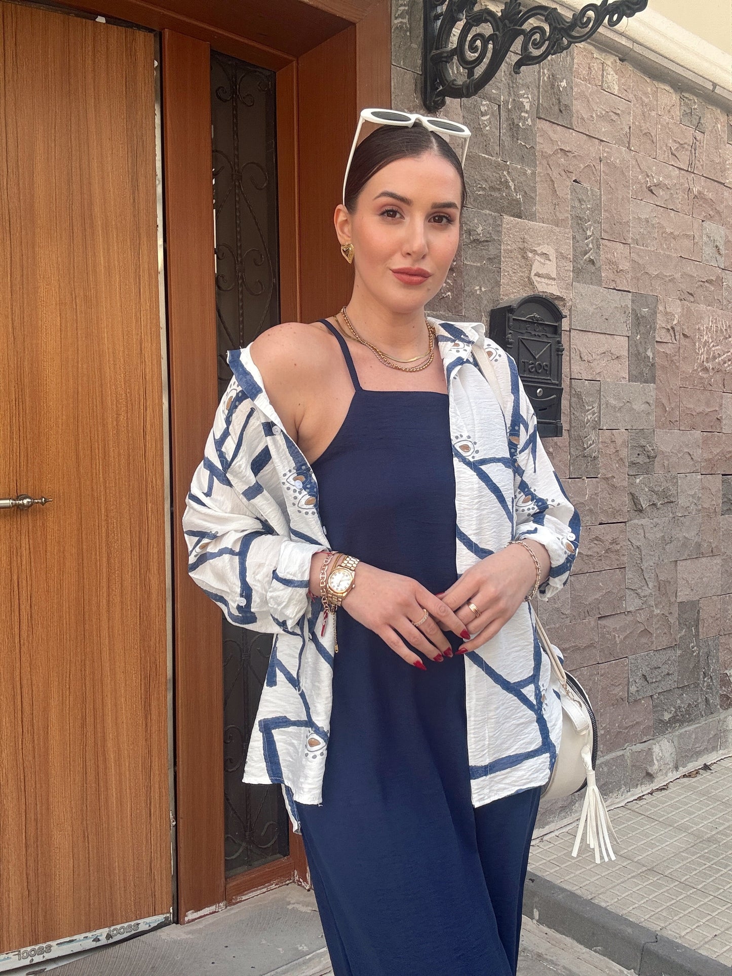Ayarlanabilir ince askılı keten elbise LACİVERT