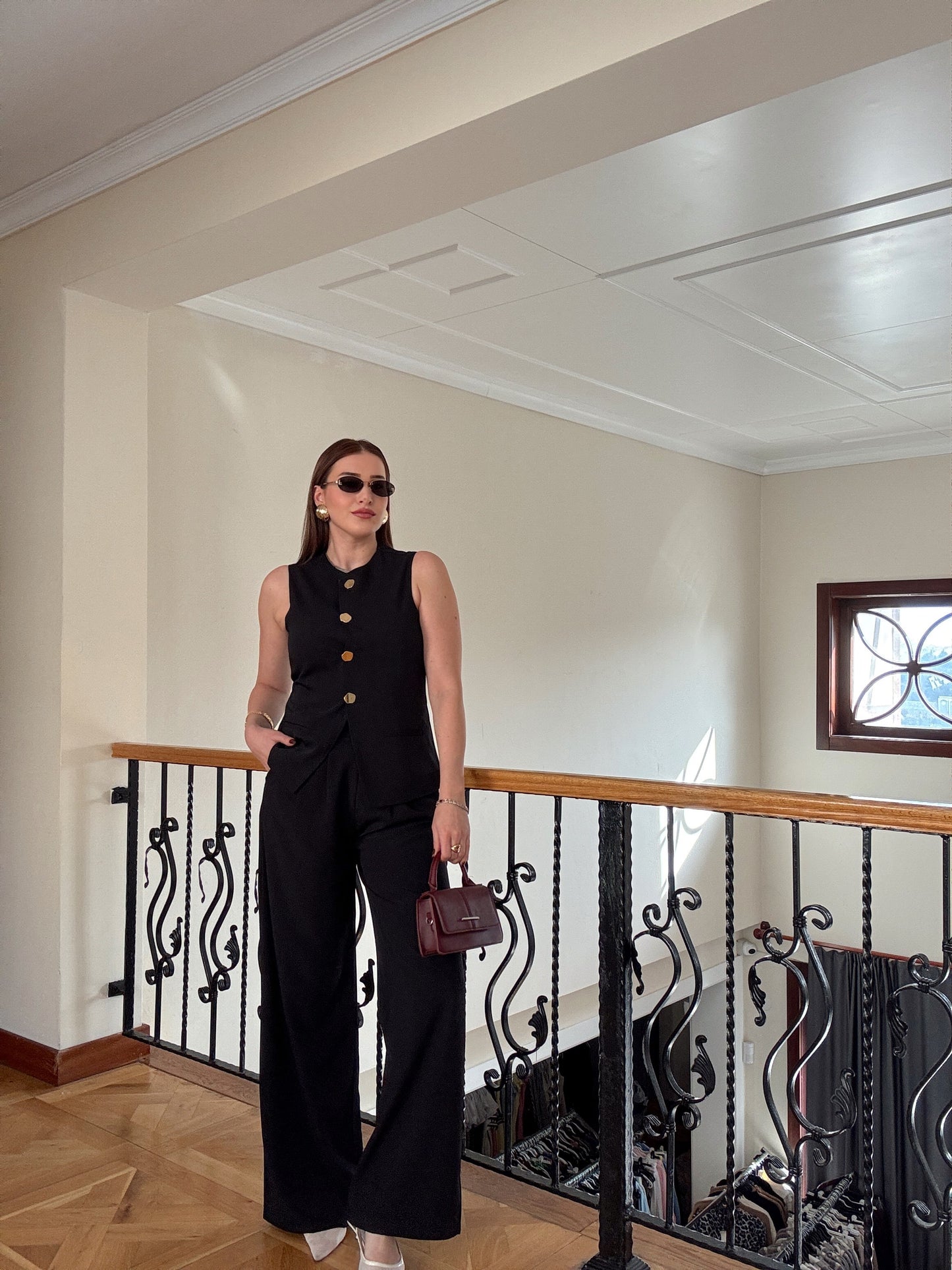 NATALİ Gold düğme ikili takım SİYAH