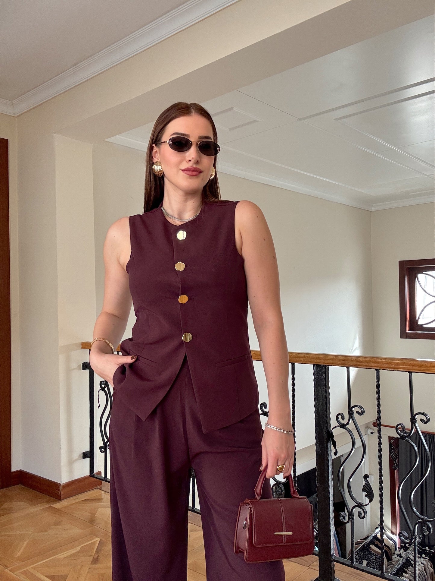 NATALİ Gold düğme ikili takım MÜRDÜM