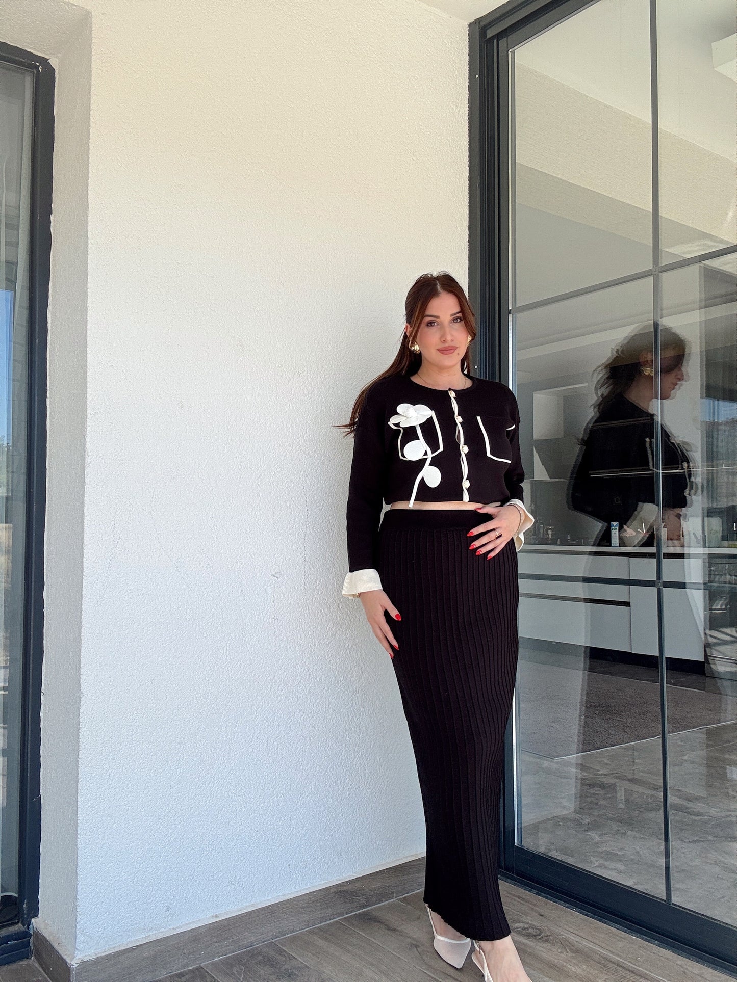 Florya etekli ikili triko takım SİYAH