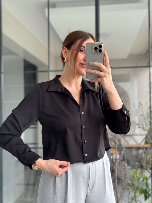 Liza Saten Gömlek - SİYAH