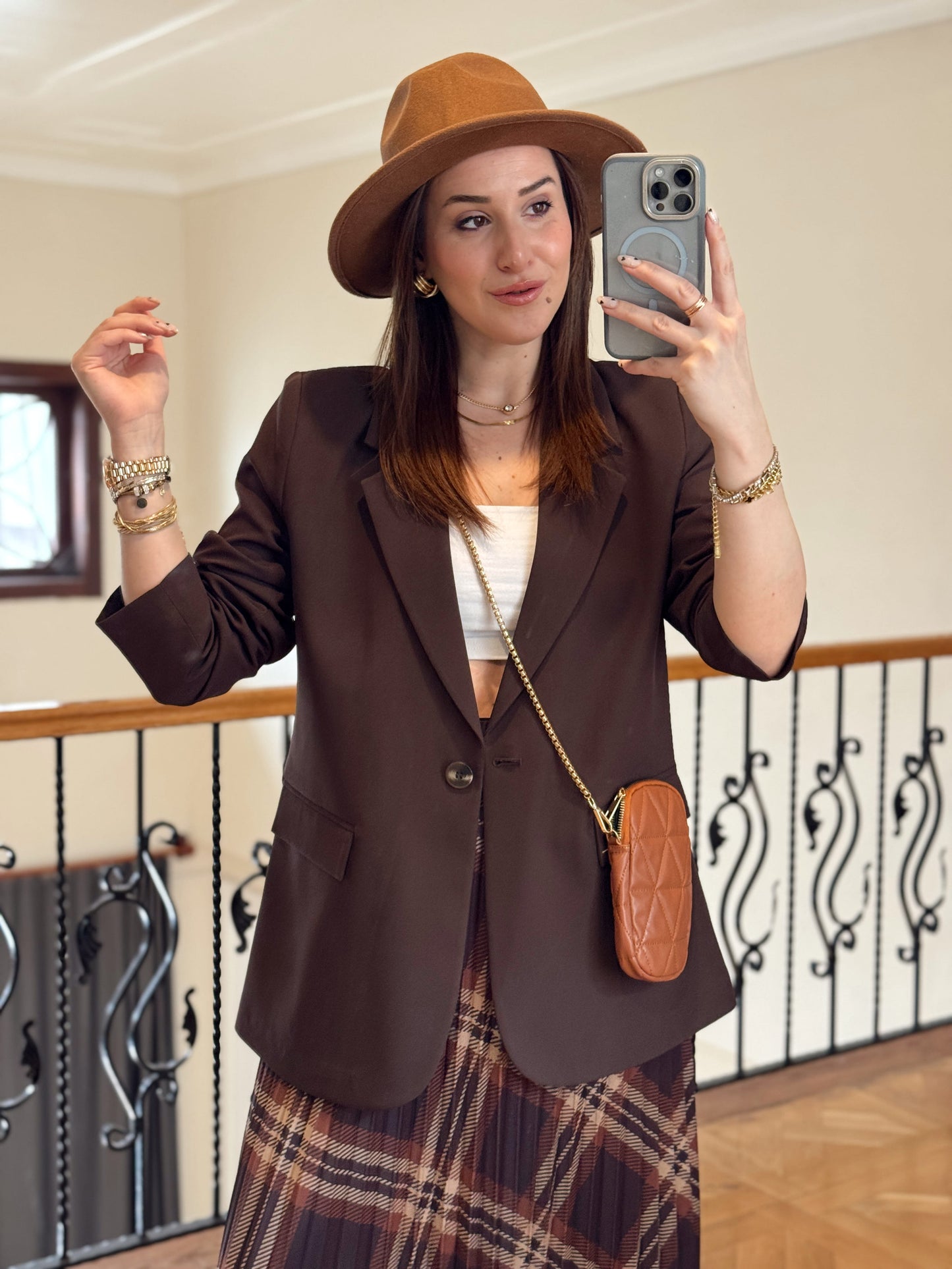 Tek düğme astarlı Naomi Ceket-KAHVERENGİ