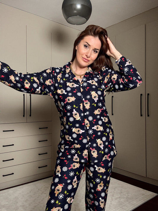 Polar GEYİK desenli pijama takımı-LACİVERT-PEMBE