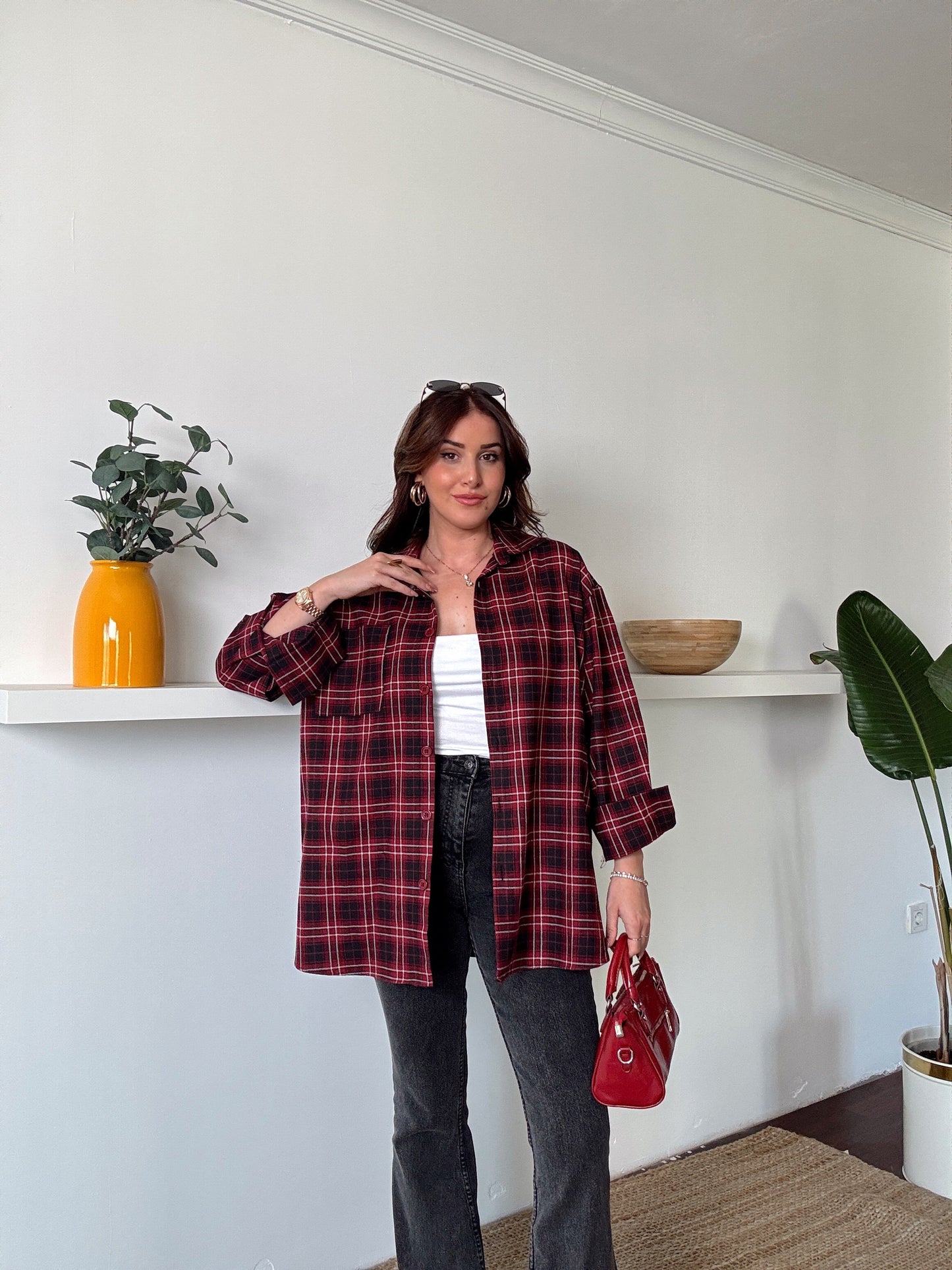 Oversize Oduncu gömlek Bordo