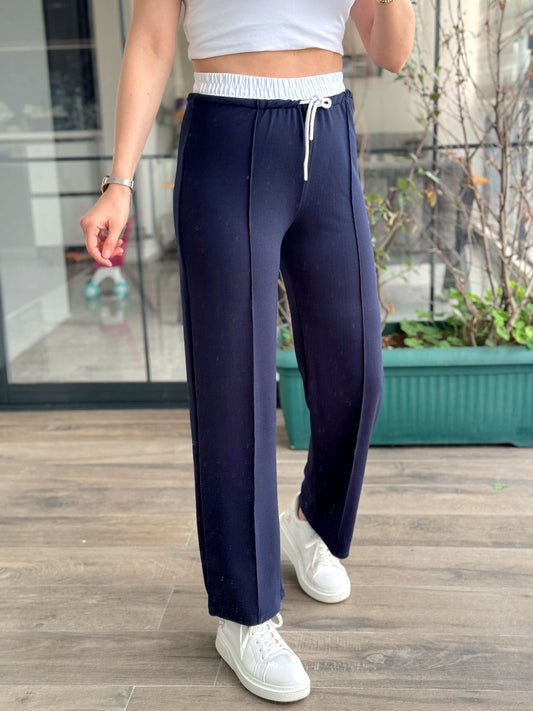 Beli Lastikli Çimalı Pantolon - LACİVERT