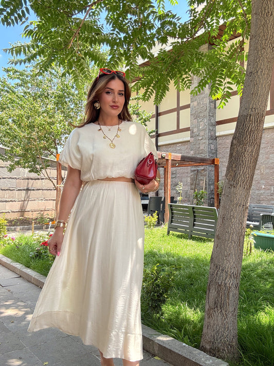 Bluzlu etek takım Bej