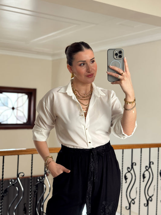 Geniş Manşetli Gömlek - BEYAZ