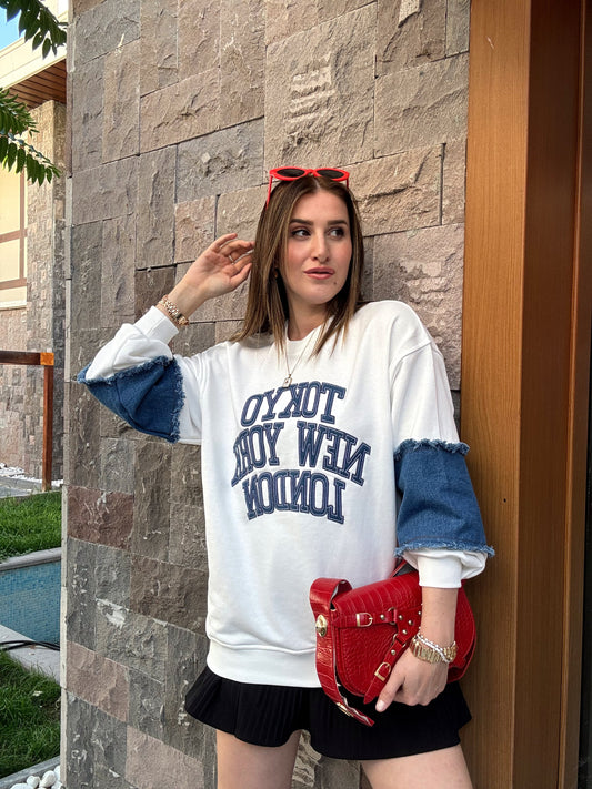 TOKYO Kot Garnili SweatShirt - BEYAZ