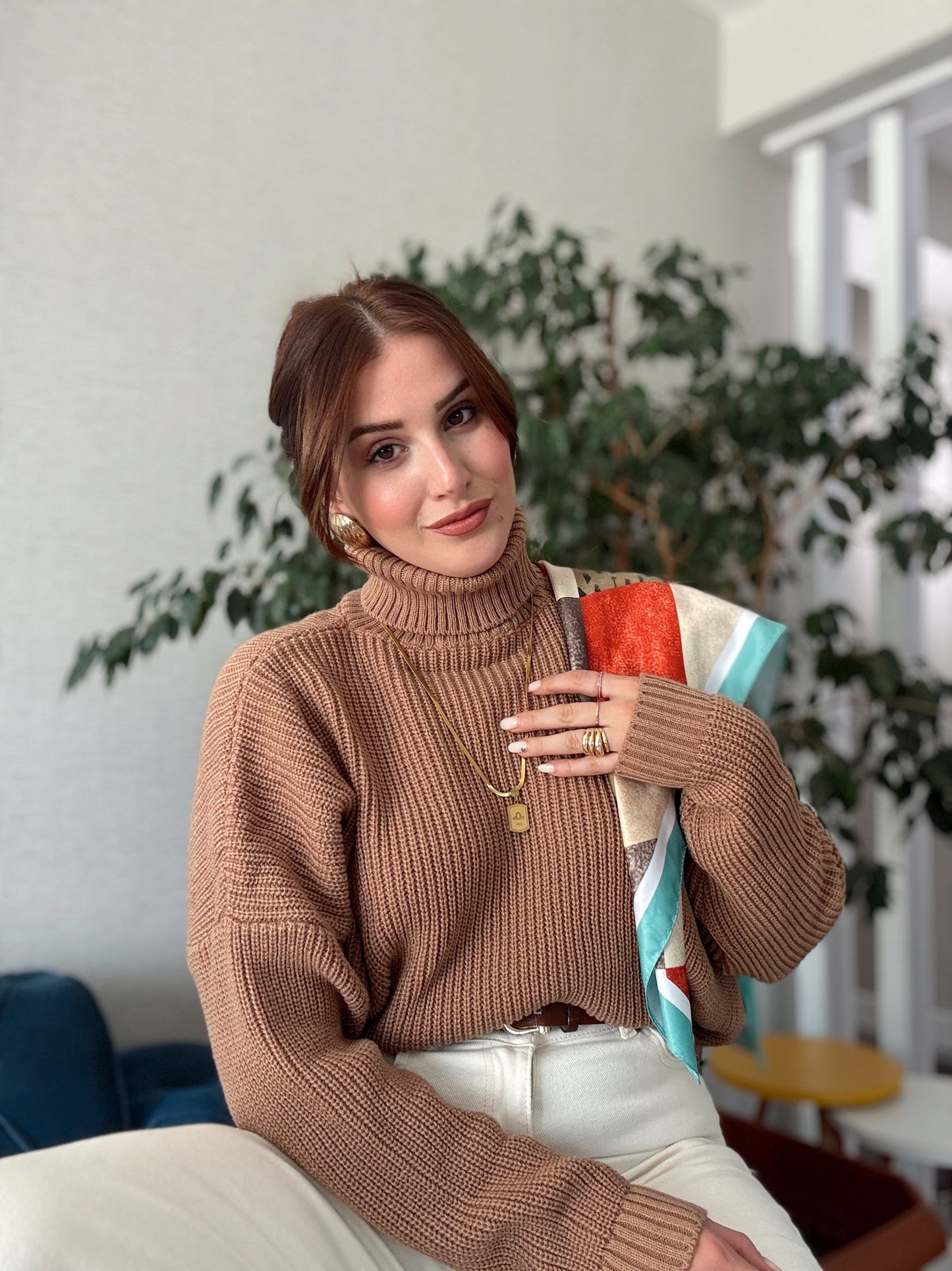 Balıkçı Yaka Selanik Örgü Kazak CAMEL