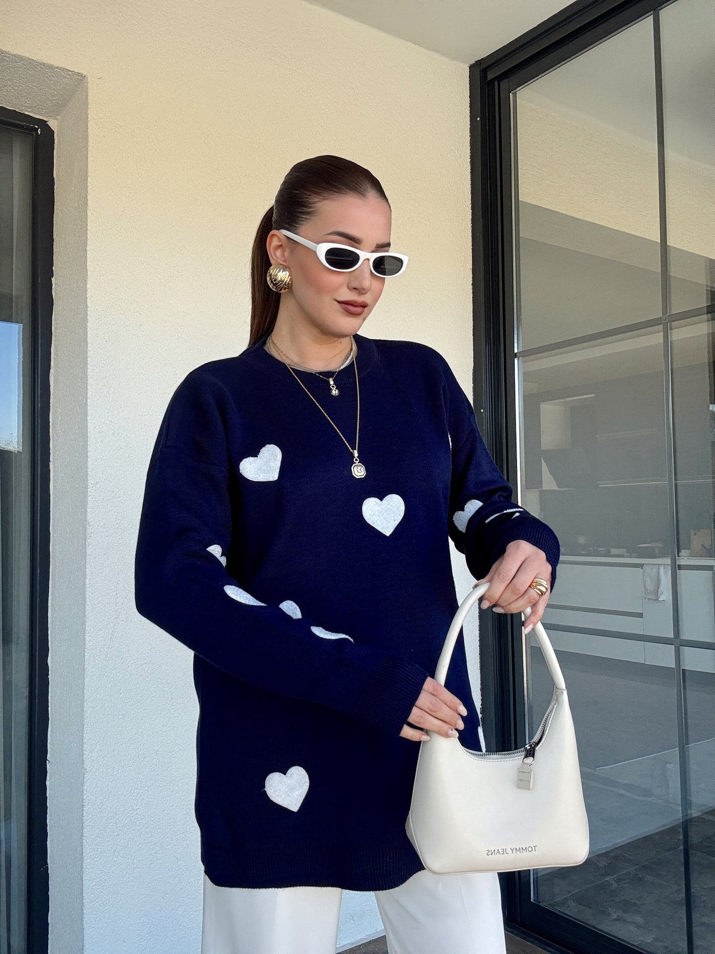 Kalp İşleme Triko Kazak - LACİVERT