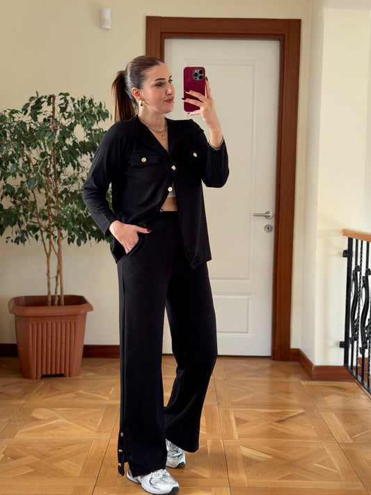 Paça gold düğmeli selanik takım SİYAH