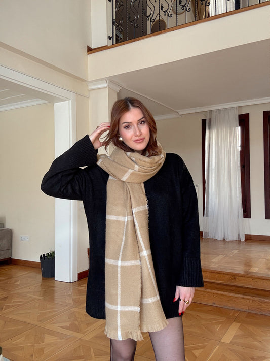 PÜSKÜLSÜZ desenli atkı-CAMEL