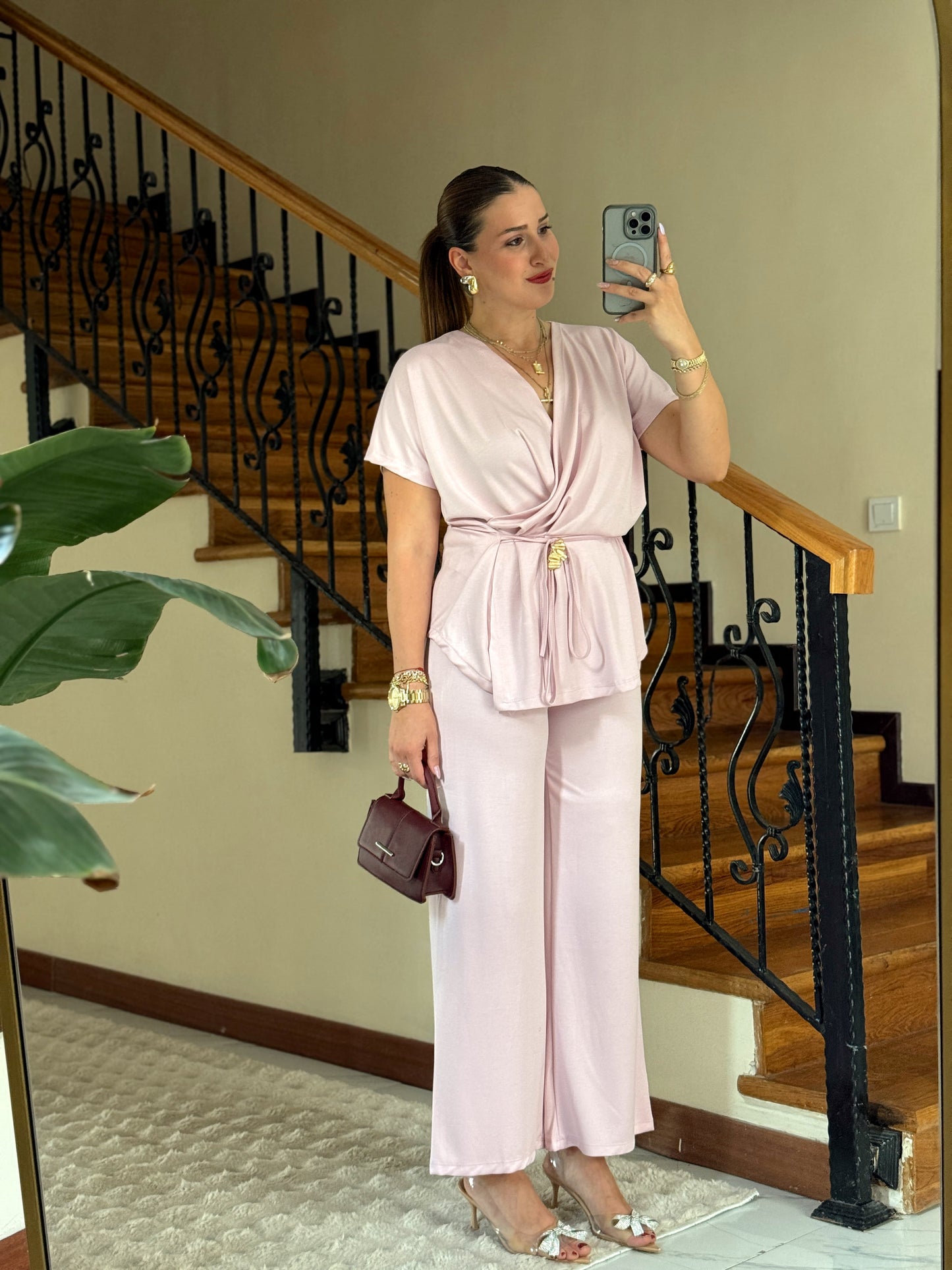 Kruvaze modal takım PEMBE