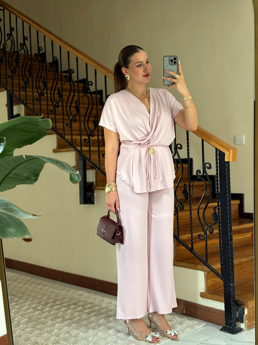 Kruvaze modal takım PEMBE
