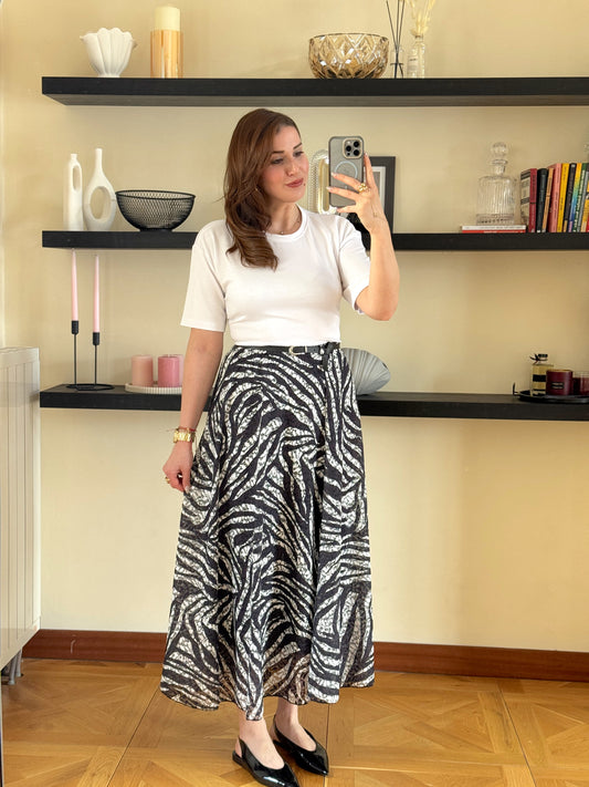 Desenli astarlı kemerli Etek Zebra