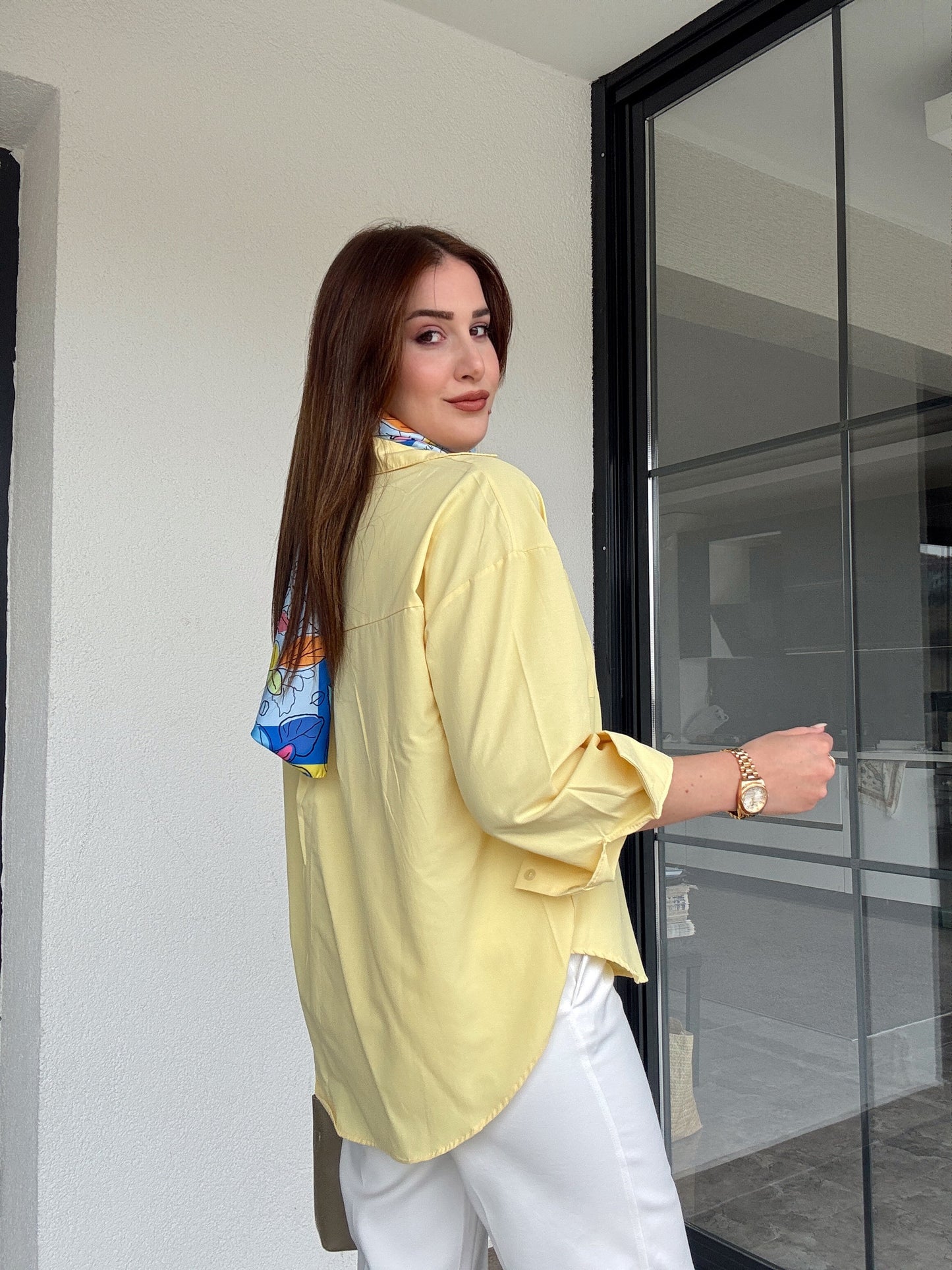 Uzun kol poplin gömlek-SARI