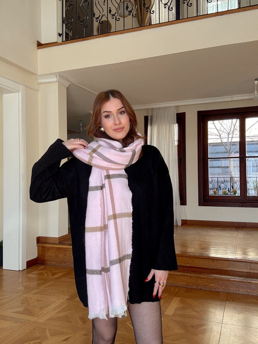 PÜSKÜLSÜZ desenli atkı-AÇIK PEMBE