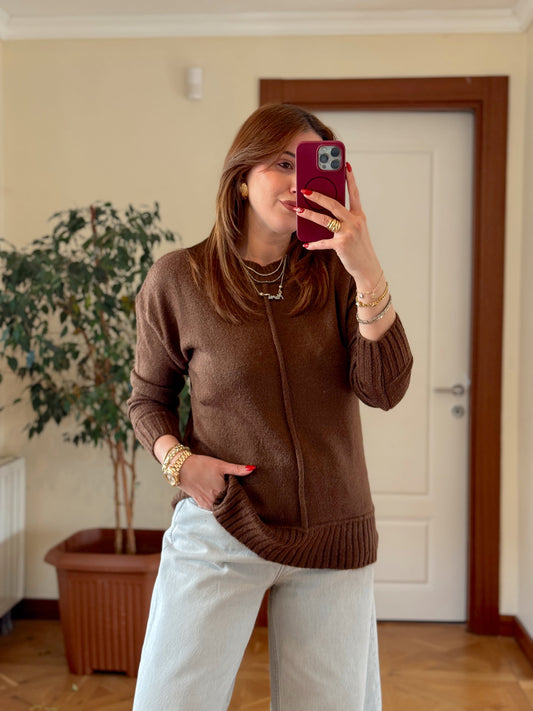 Gofralı yumoş kazak-KAHVERENGİ