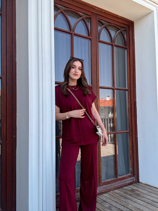 Modal kumaş çimalı ikili takım BORDO