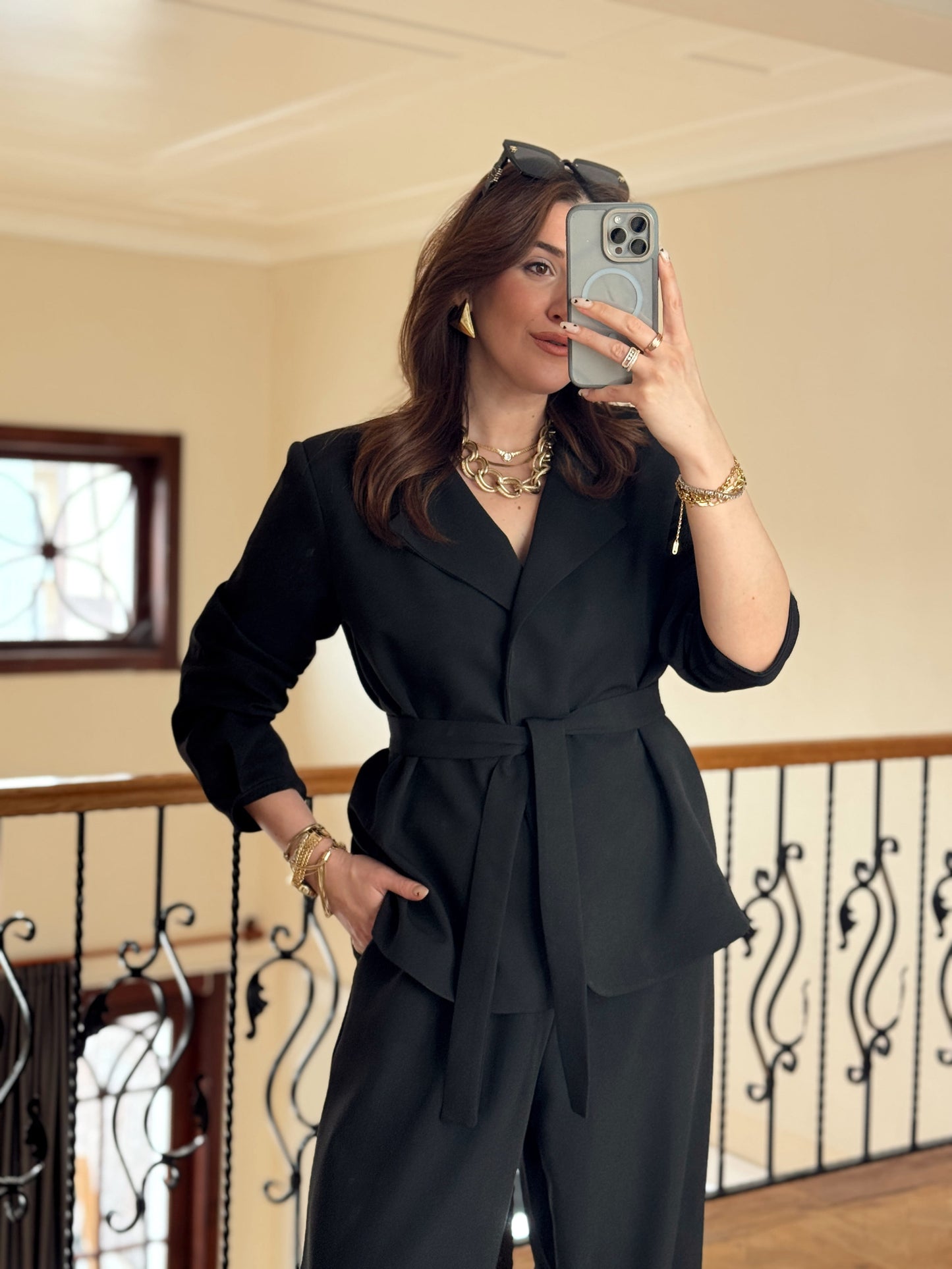 Ceket Kuşaklı Şalvar Takım-SİYAH