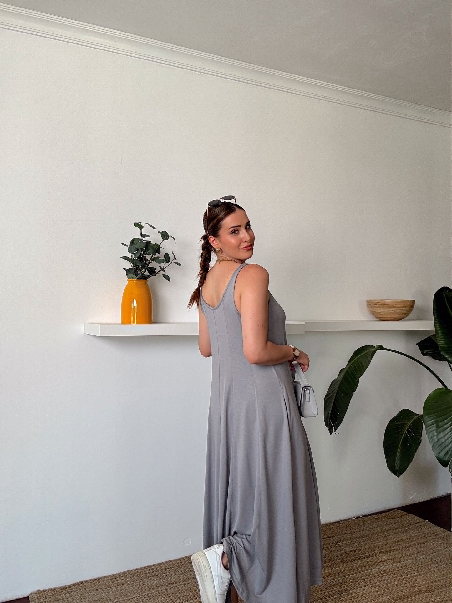 Askılı Modal Kumaş Elbise Gri