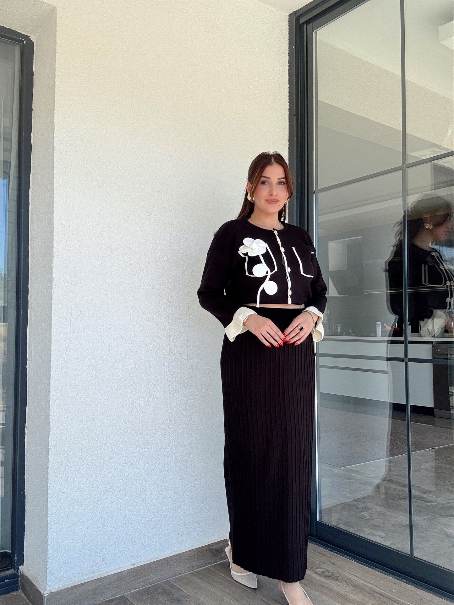 Florya etekli ikili triko takım SİYAH