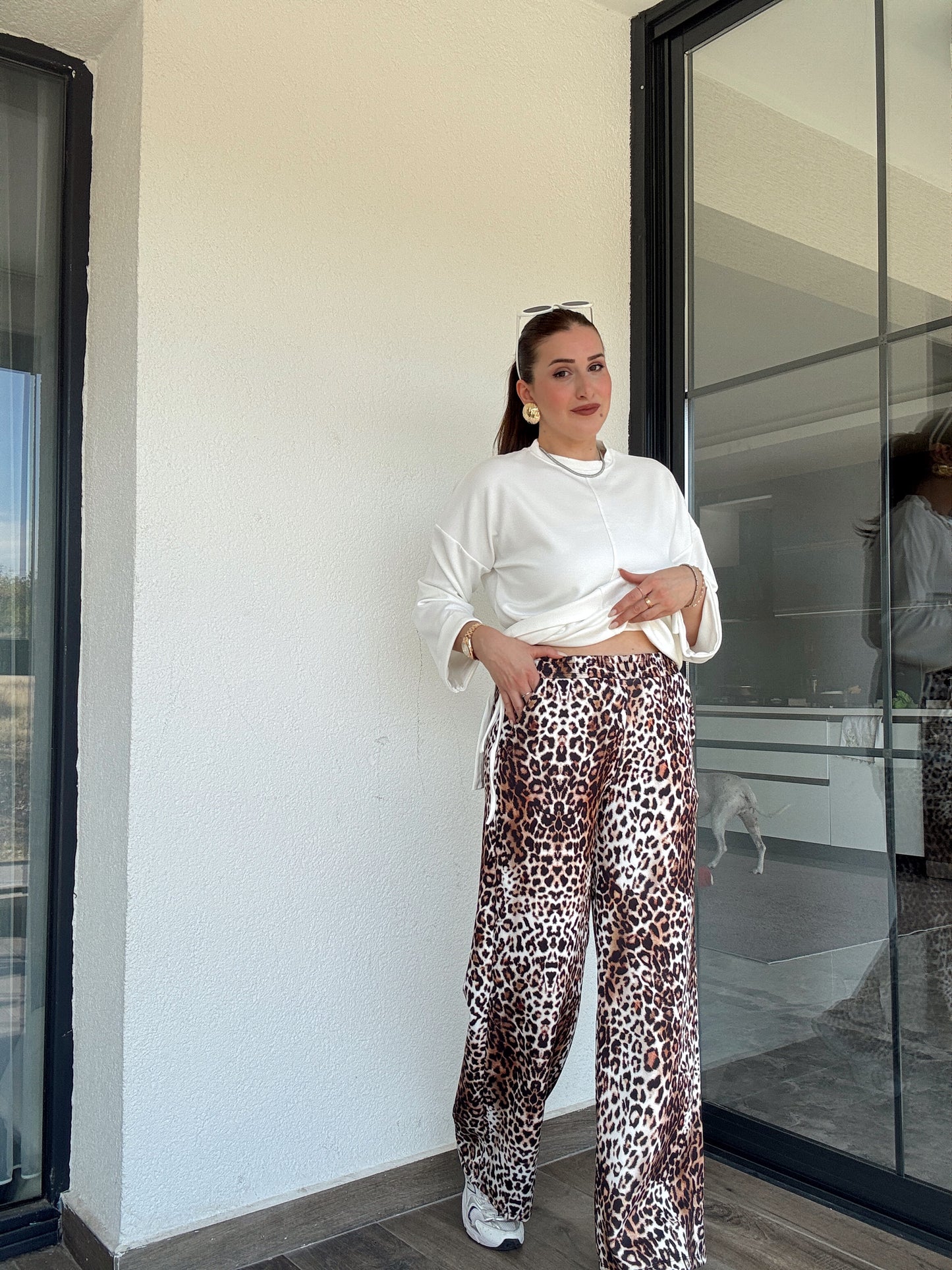 Digital Baskı Palazzo Pantolon - BEJ LEOPAR