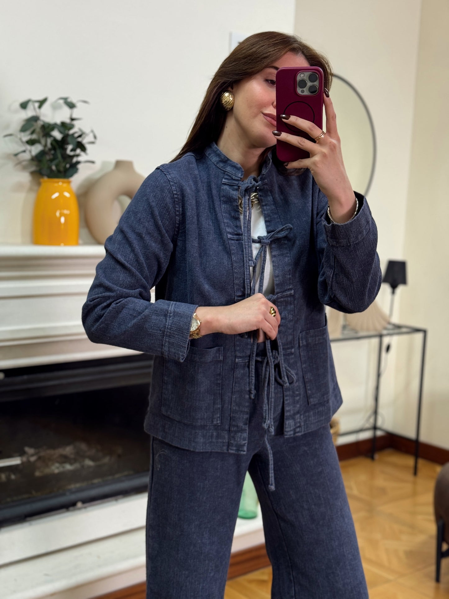 RUFFY bağlamalı yıkamalı gabardin ikili takım ANTRASİT