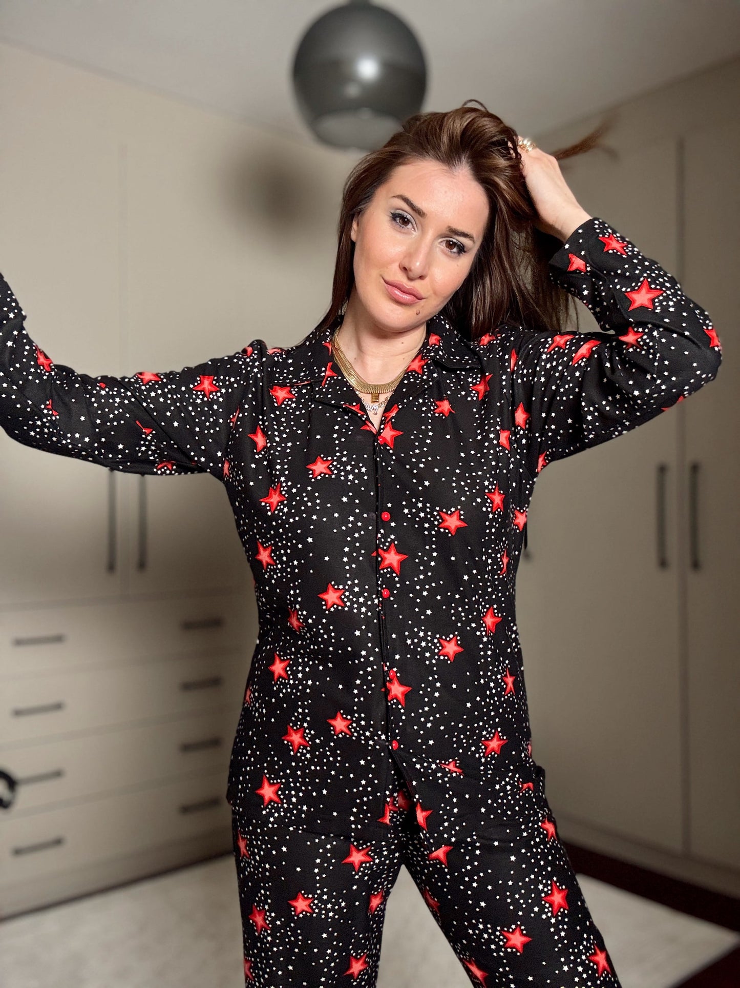 Polar yıldız desenli pijama takımı-SİYAH