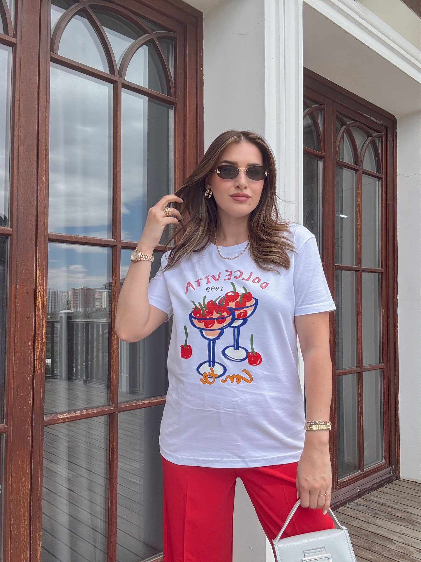 DOLCEVİTA baskılı basic tişört BEYAZ