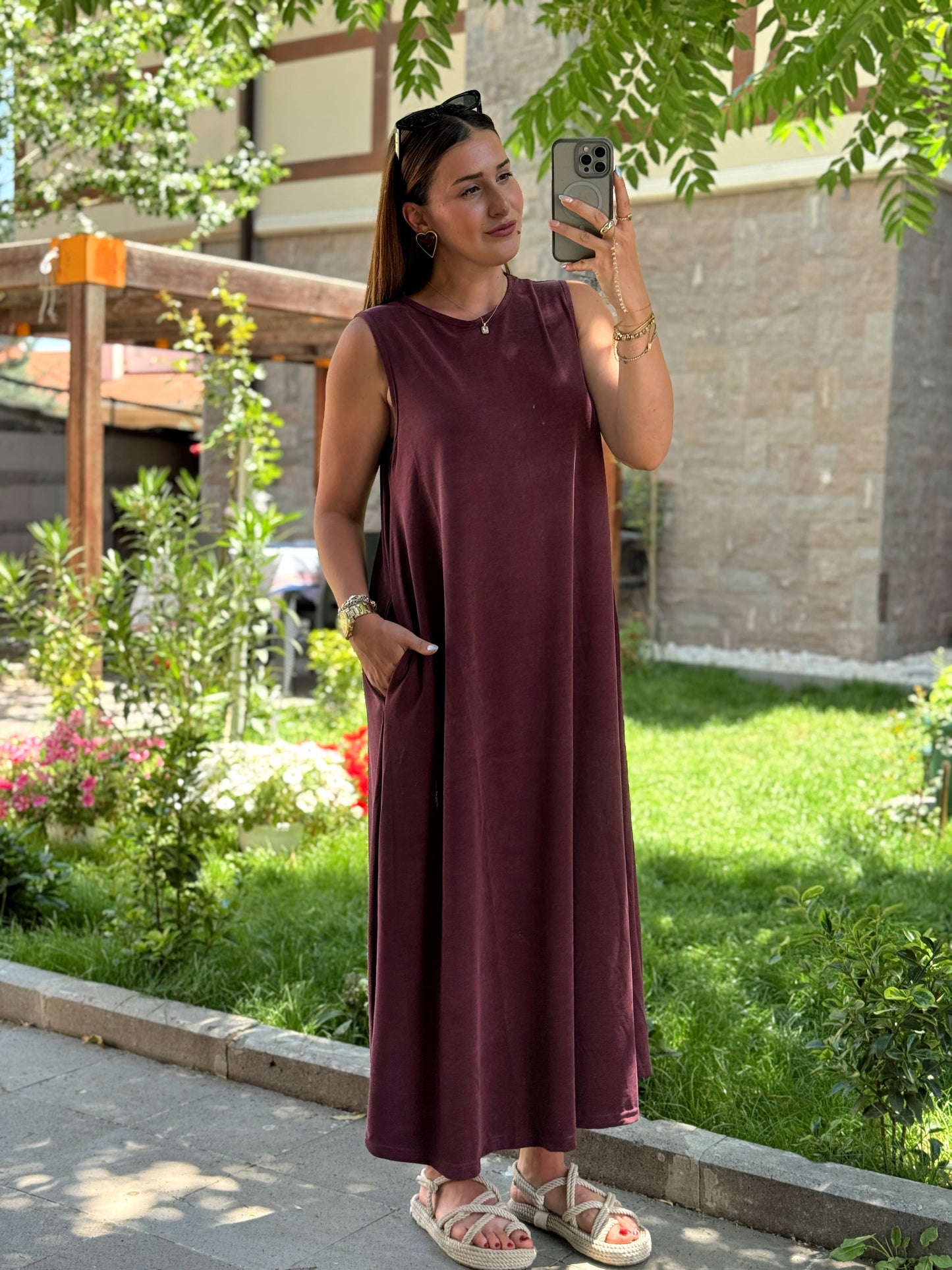 Pike örgü uzun elbise bordo