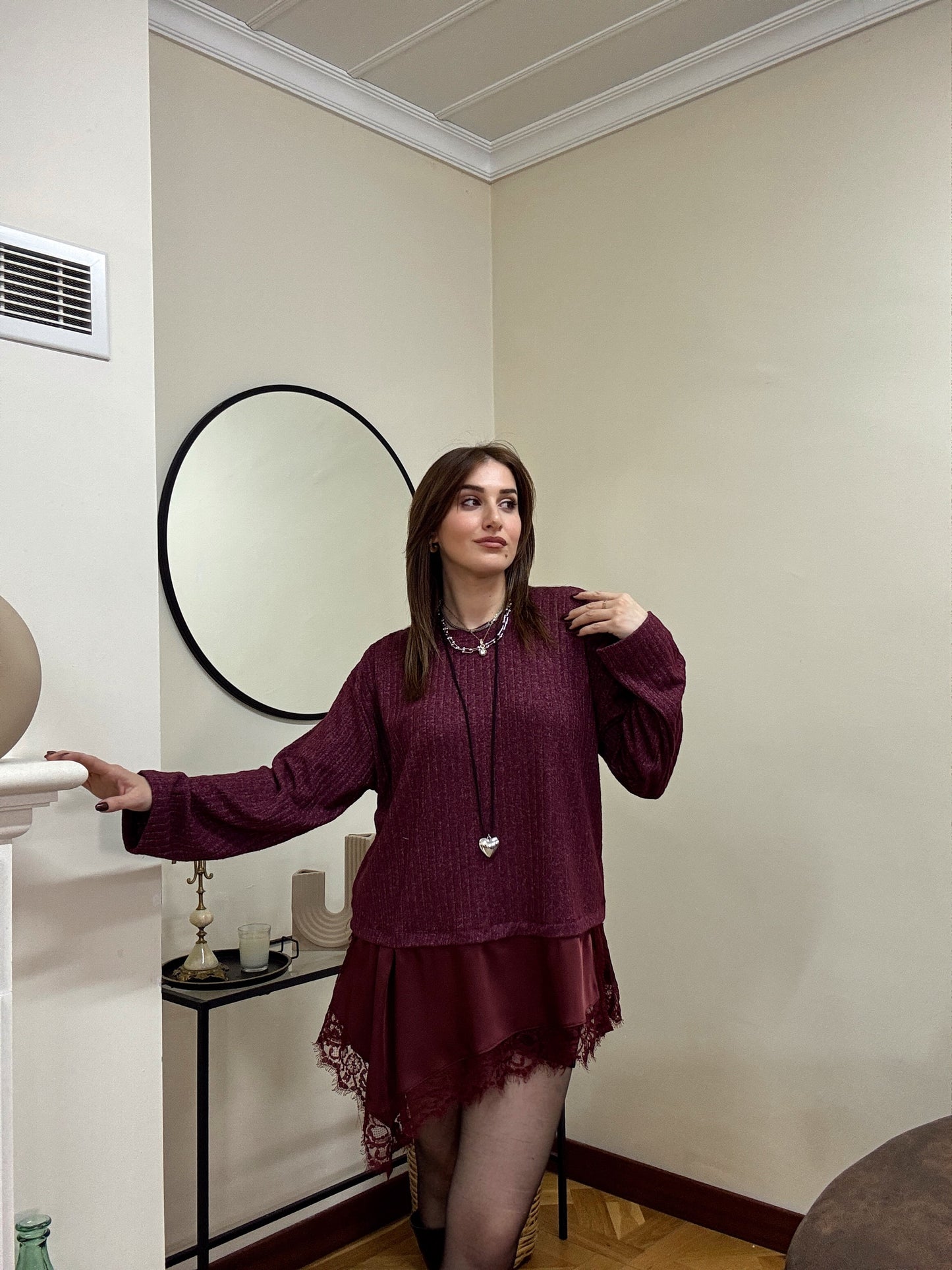 SANTRO eteği güpürlü fitilli kazak-BORDO