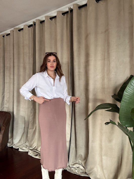 Volanlı Triko Etek - PUDRA