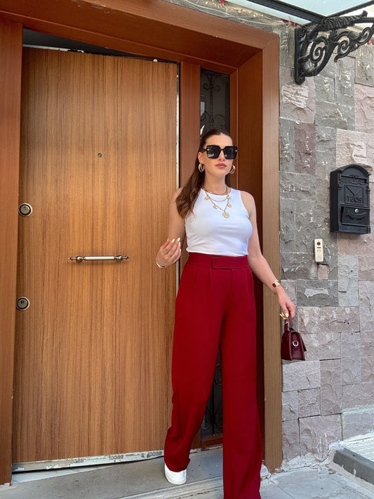 Cırtlı Venedik Pantolon - BORDO