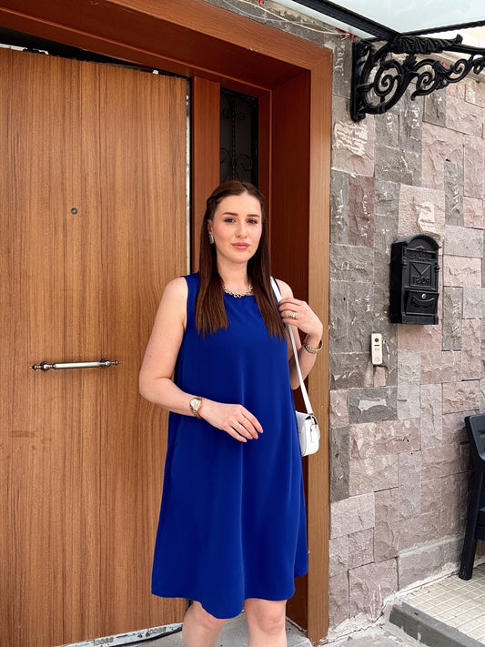 Tensel kumaş BASİC elbise SAKS MAVİ