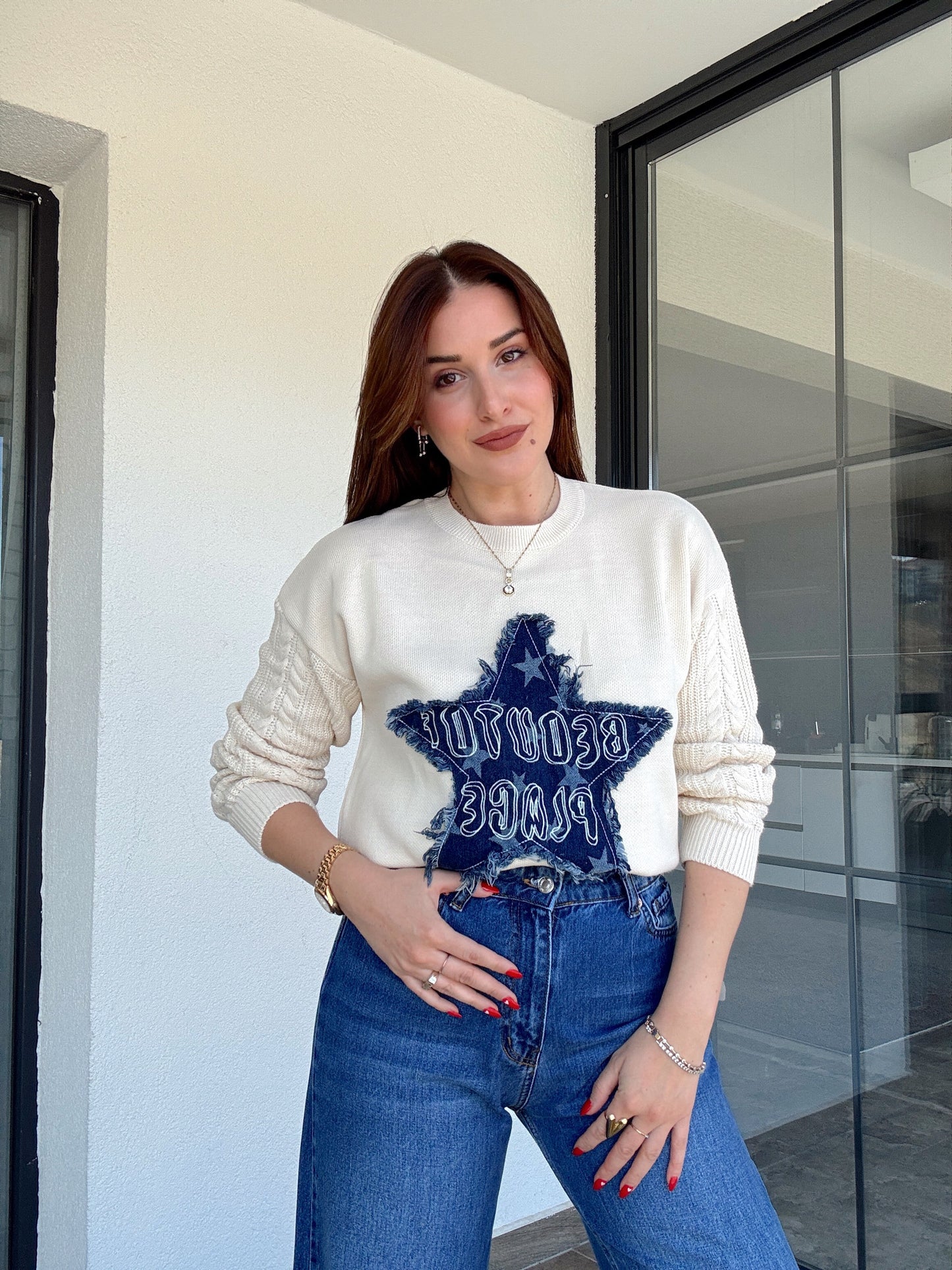 Twst model kot yıldızlı kazak BEJ