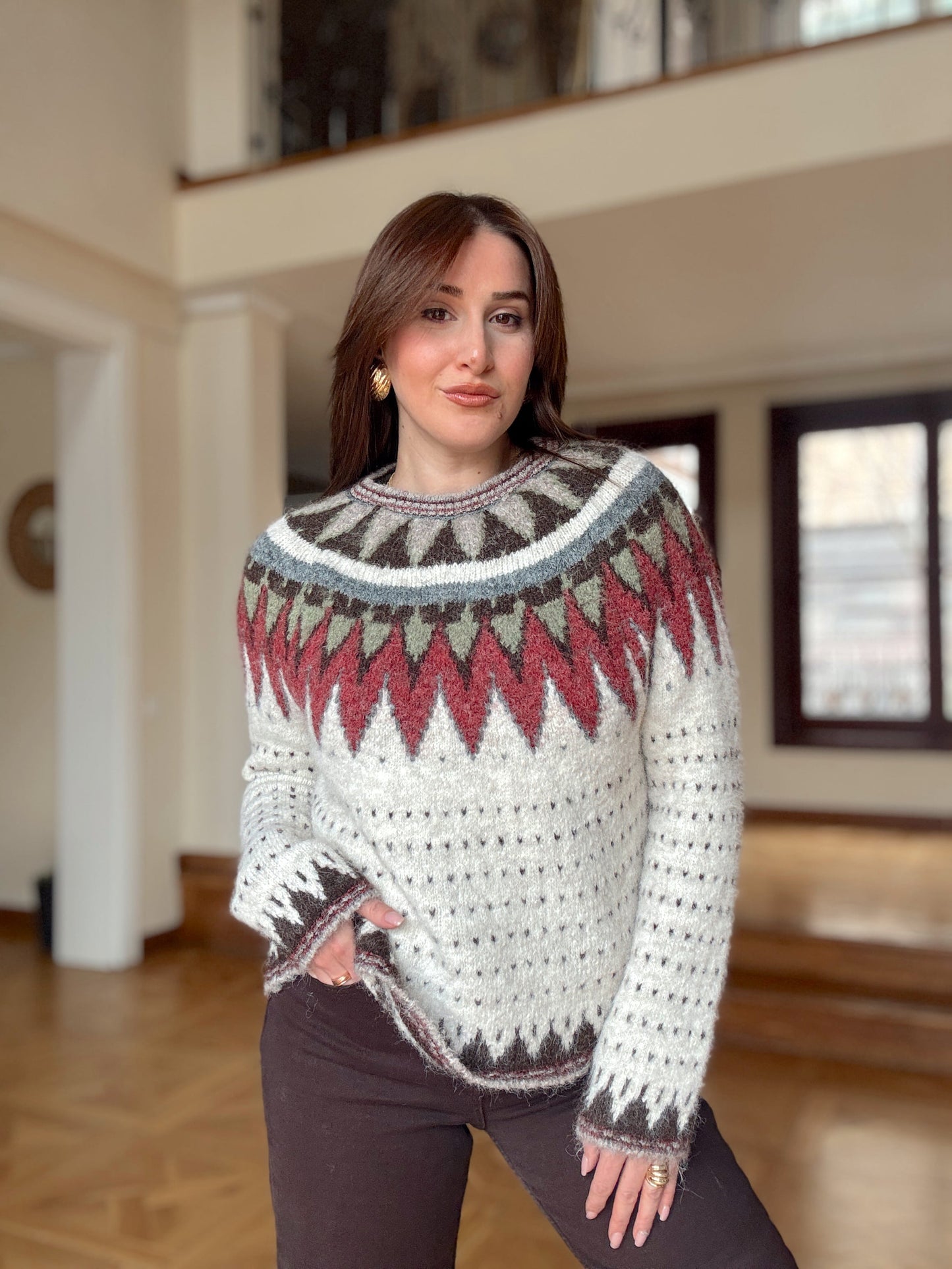 Helsinki etnik desenli kazak-BEJ