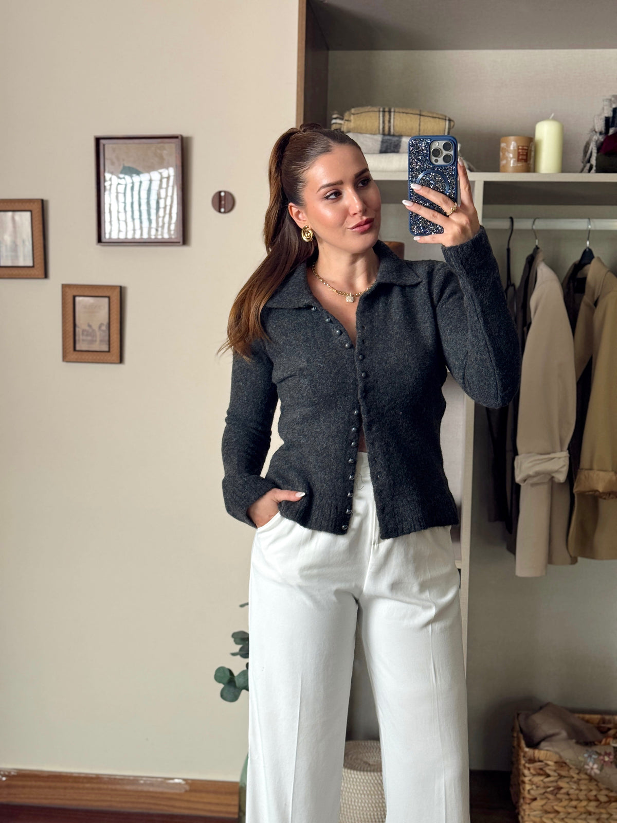 Polo yaka yumoş Pinterest hırka füme
