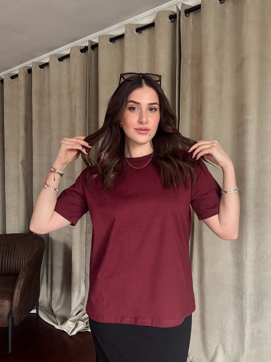 Bisiklet Yaka Basic Tişört BORDO