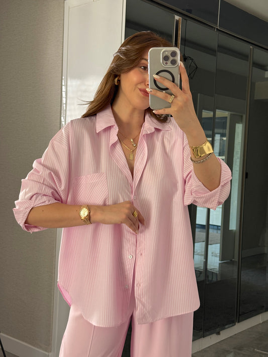 Çizgili Gömlek Pembe