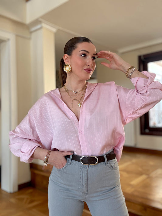 5 Düğme pullu gömlek Pembe