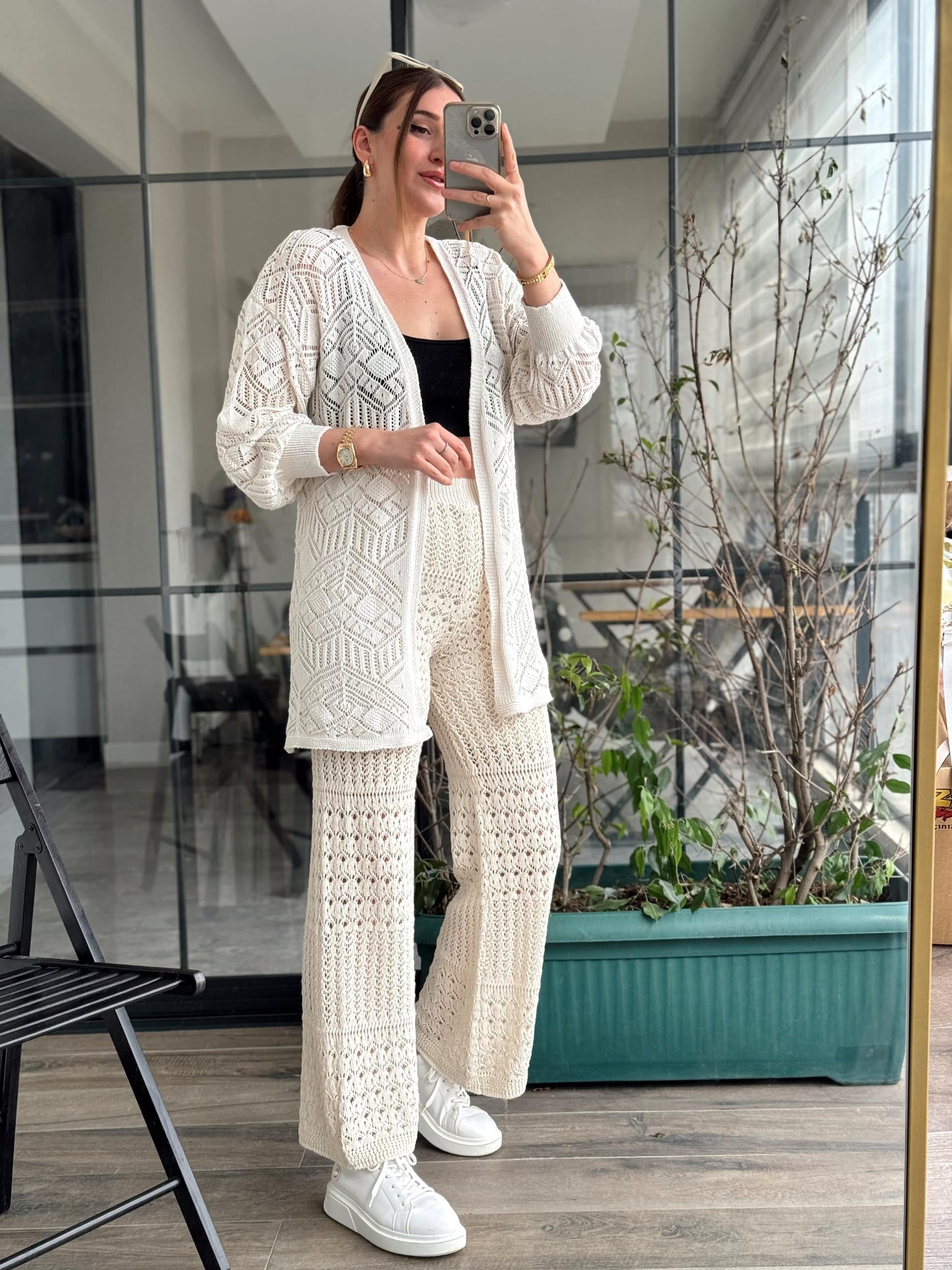 Astarlı Ajurlu Pantolon - BEJ