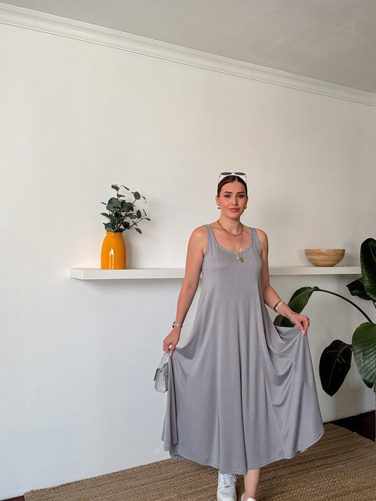 Askılı Modal Kumaş Elbise Gri
