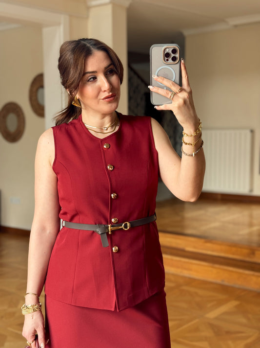 TORİNO Kemerli Yelek-BORDO